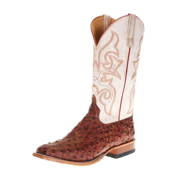 Men's Horse Power Cognac Impostrich 13in. Bleached Bone Top Square Toe Boot-USED - Picture 2 of 11